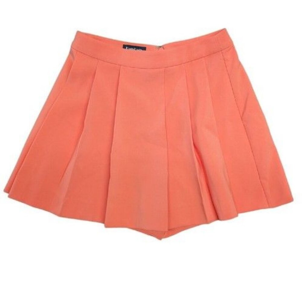 Bebe Orange Skirt Shorts Ruffled Zip Back Stretch Skorts Women's Size 2